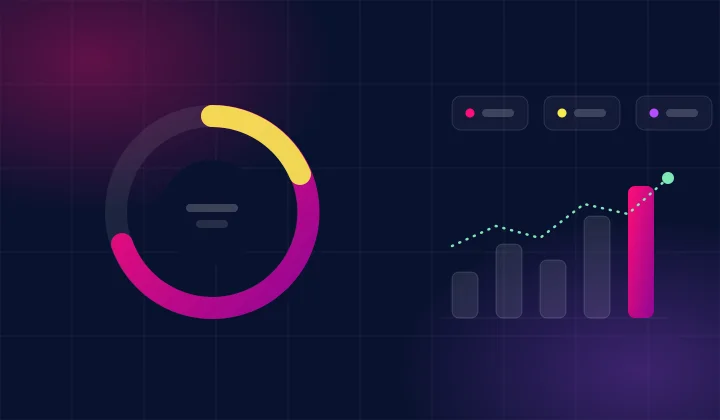 Data science and analytics with revenue donut and trend bars